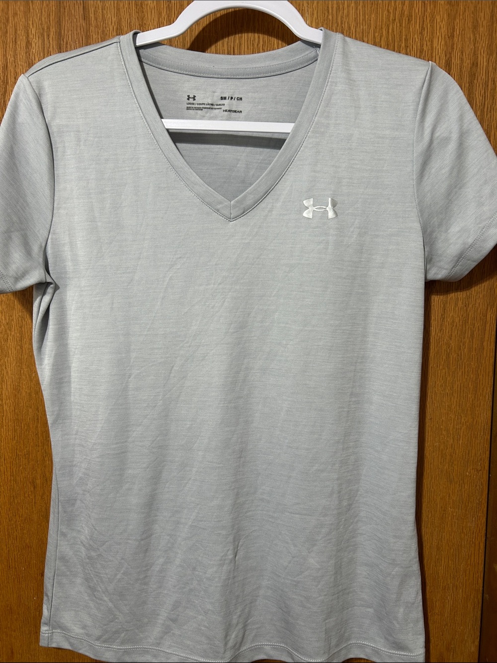 Under Armour Light Gray V-Neck HeatGear Tee with Black Logo